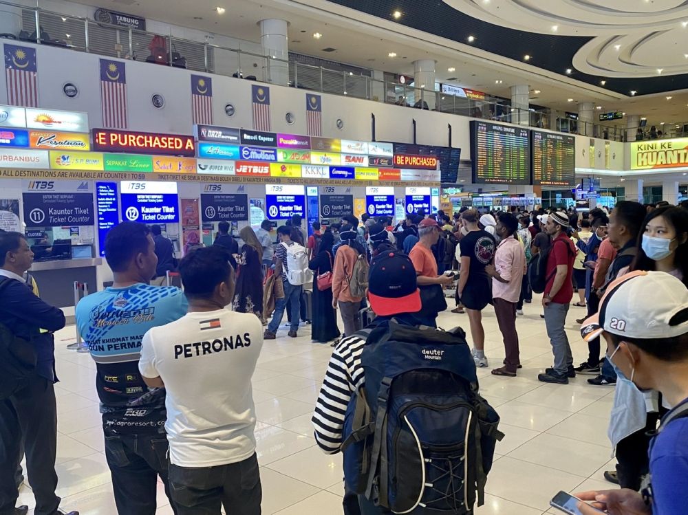 The large crowd at the Terminal Bersepadu Selatan (TBS) last night following the governmentu00e2u20acu2122s abrupt decision to implement a nationwide shutdown starting today. u00e2u20acu201d Picture by Ben Tan