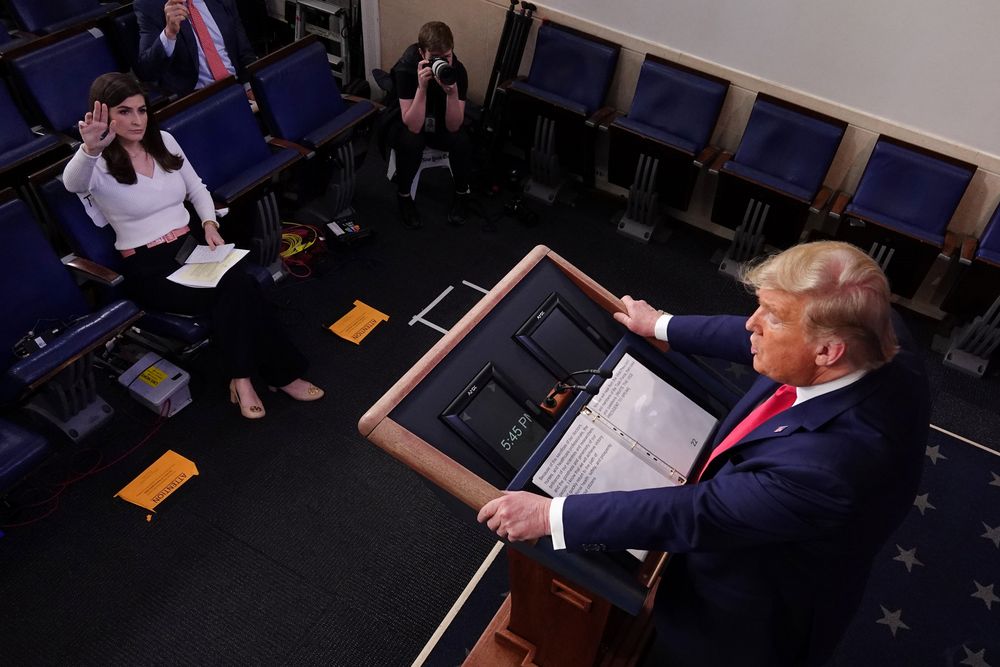 CNN White House correspondent Kaitlan Collins attempts to ask a question as US President Donald Trump leads the daily coronavirus response briefing at the White House in Washington, March 26, 2020. u00e2u20acu201d Reuters pic