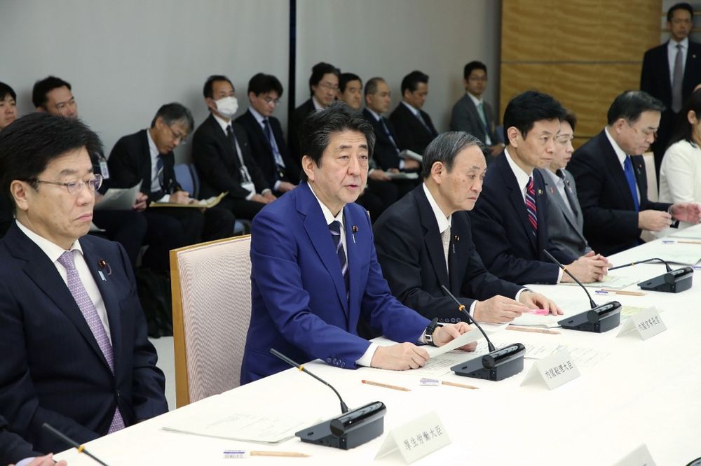 Japanu00e2u20acu2122s Prime Minister Shinzo Abe (second left) speaks during a meeting of the Headquarters for Measures against the COVID-19 Coronavirus Disease at the prime ministeru00e2u20acu2122s office in Tokyo, March 10, 2020. u00e2u20acu201d AFP pic