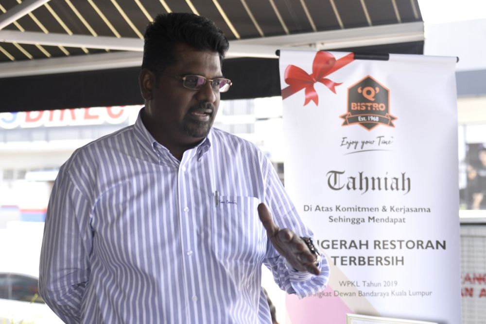 Q Bistro operations manager Francis Xavier Thomas speaks to Malay Mail during an interview in Bangsar March 18, 2020. — Picture by Miera Zulyana