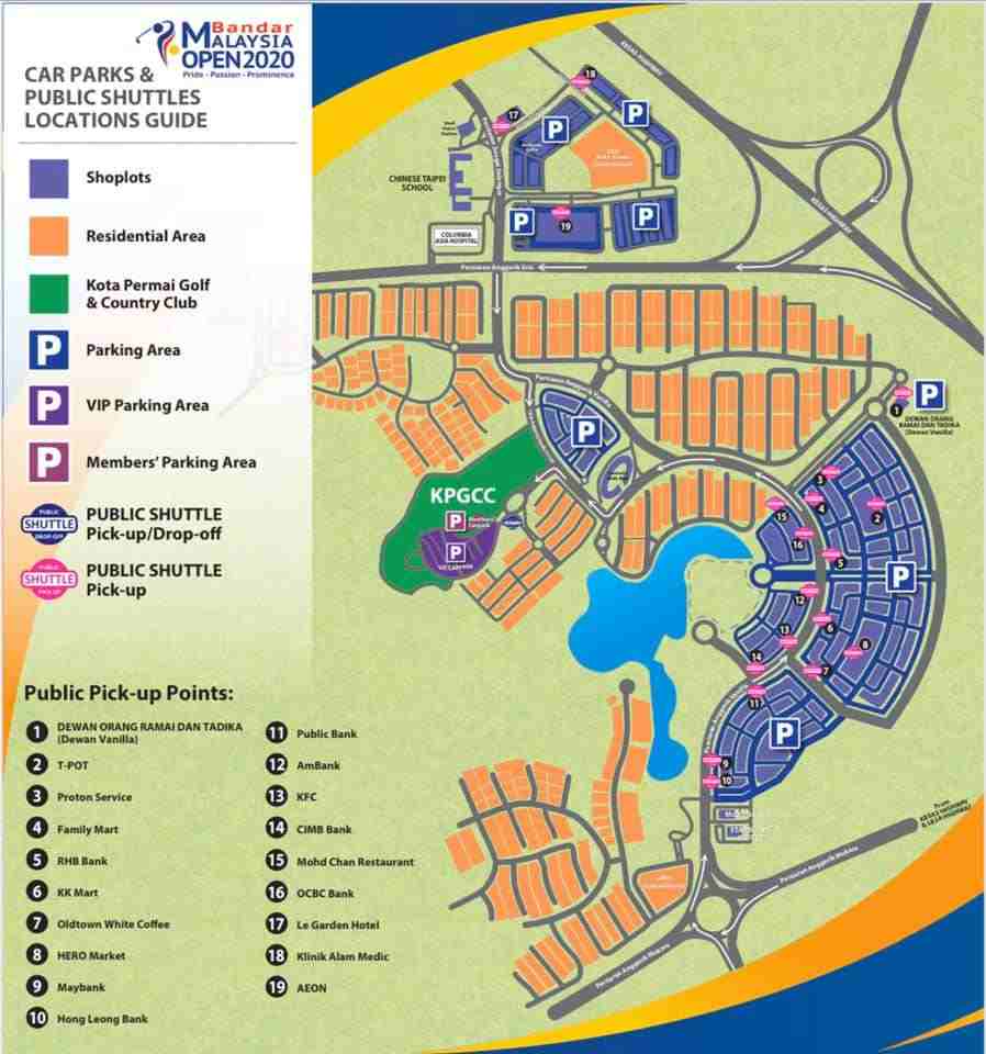 A map of all 19 pickup locations around the Kota Permai Golf & Country Club. — Picture via Facebook/Malaysian Open 2020