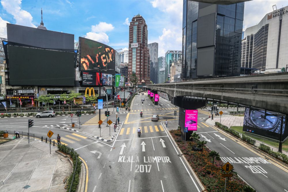 A general view of traffic in Bukit Bintang, Kuala Lumpur as the movement control order kicks in on March 18, 2020. u00e2u20acu201d Picture by Firdaus Latif