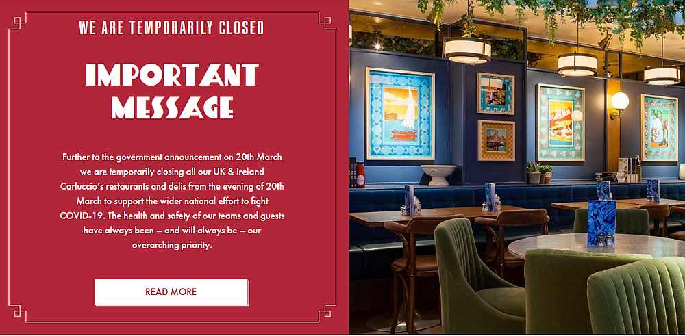 Screengrab from British-based Italian restaurant chain Carluccio's web portal www.carluccios.com.