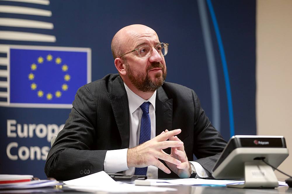 European Council President Charles Michel attends a conference call with European leaders Covid-19, at the European Council, Brussels, Belgium March 10, 2020. u00e2u20acu201d Stephanie Leqocq/Pool via Reuters
