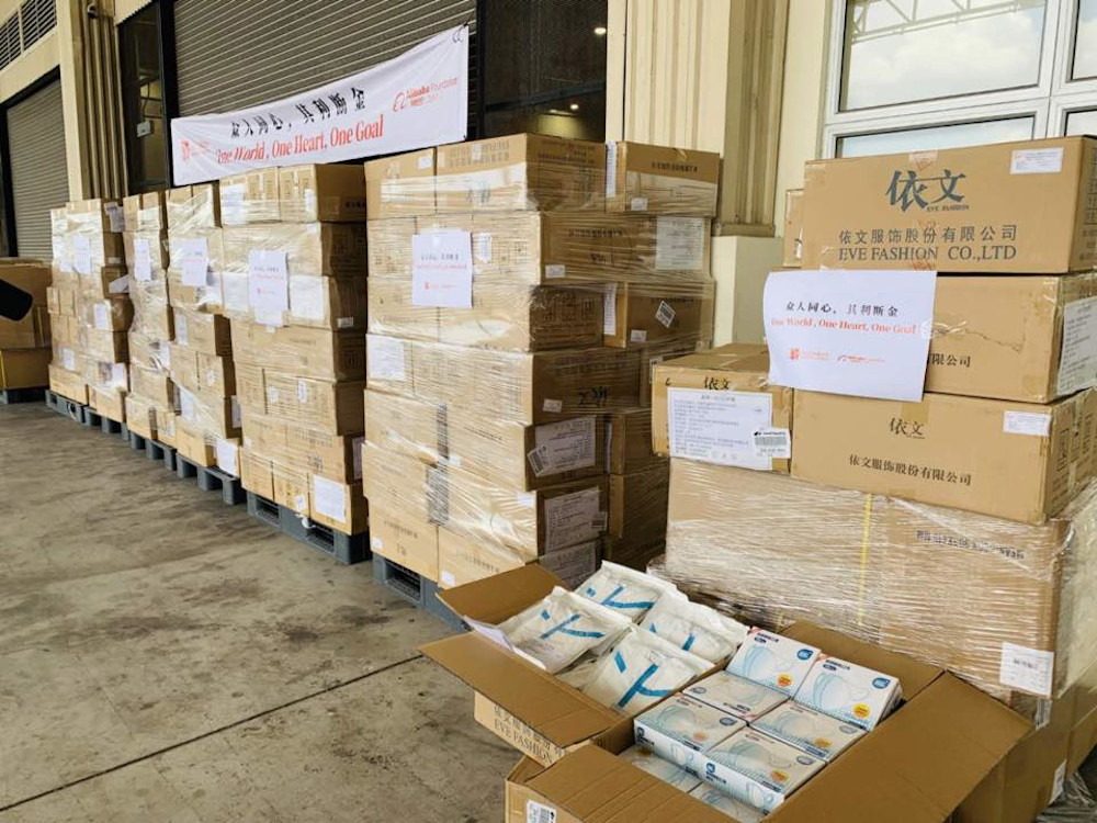 Boxes of donated medical equipment from the Jack Ma Foundation and Alibaba Foundation. — Picture via Facebook/China Embassy in Malaysia