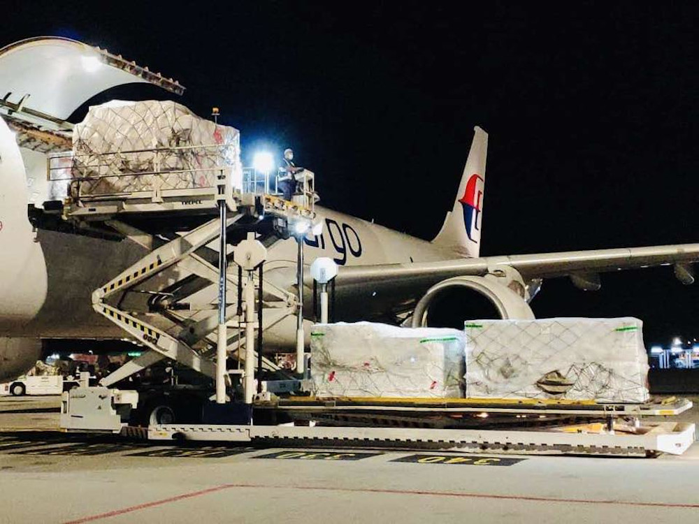 Boxes of donated medical equipment from the Jack Ma Foundation and Alibaba Foundation arrives in malaysia. — Picture via Facebook/China Embassy in Malaysia