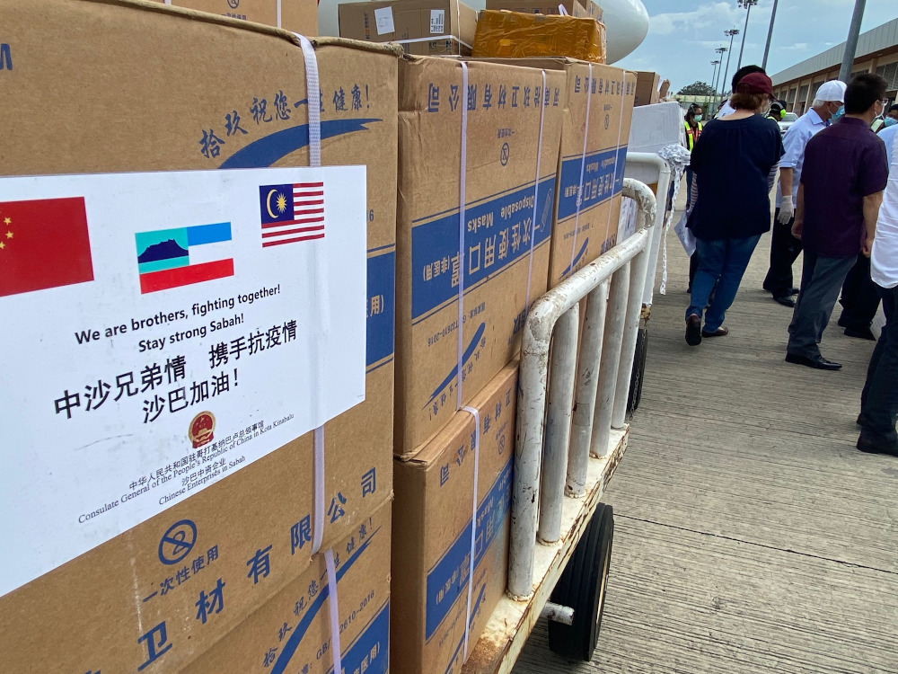 Boxes of masks and other medical gear arrived from China to Sabah. u00e2u20acu201d Picture by Julia Chan