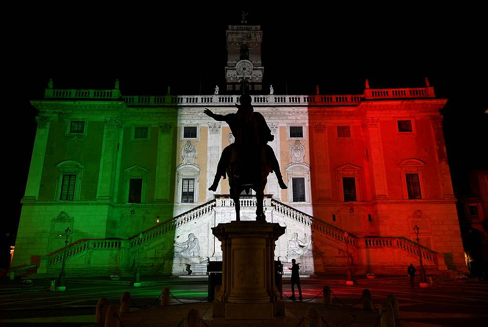 Rome's Town Hall is lit up with the colours of the Italian flag to show solidarity with the country as it continues to battle coronavirus, in Rome, Italy March 17, 2020. u00e2u20acu201d Reuters pic 