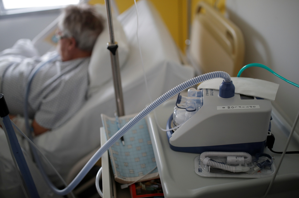 A nasal ventilator is pictured as a patient suffering from coronavirus is treated in a pulmonology unit at the hospital in Vannes, France, March 20, 2020. u00e2u20acu201d Reuters pic 