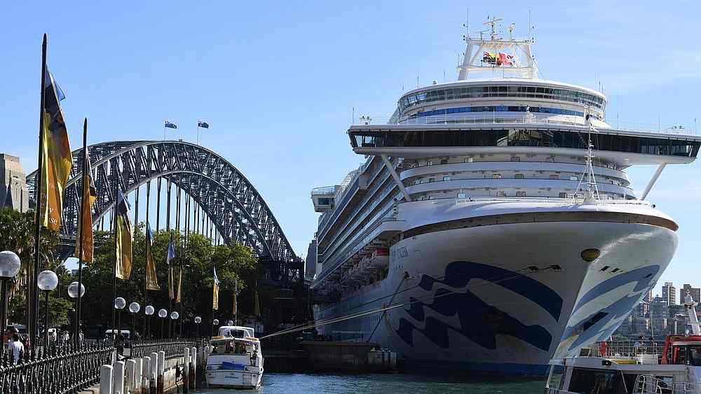 Image of cruise ship Ruby Princess from the YouTube video: Anger mounts as Ruby Princess cruise ship passengers fall ill with Covid-19.