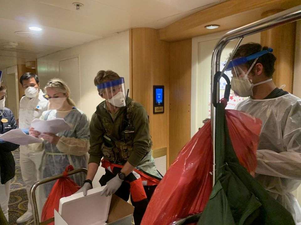 Medical personnel prepare to test travellers on the Grand Princess cruise ship for Covid-19 currently off the coast of California March 5, 2020. u00e2u20acu201d California National Guard handout via Reuters