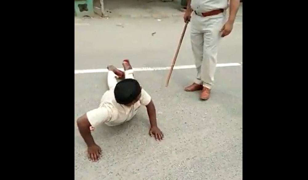 Police in India is seen using the most excessive force to keep people stay at home during the countryu00e2u20acu2122s 21-day lockdown. u00e2u20acu2022 Screengrab via Twitter/surinders86