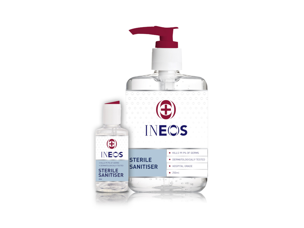 In this file photo on March 24, 2020 an undated handout photograph released by Ineos in London on March 24, 2020, shows an Ineos-branded bottle of hand sanitiser. u00e2u20acu201d AFP pic 
