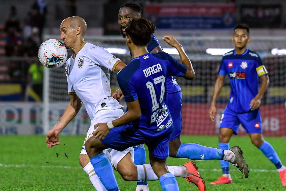 JDTu00e2u20acu2122s Ignacio Insa in action during the match against PDRM at the Kuala Lumpur Football Stadium in Cheras March 10, 2020. u00e2u20acu2022 Bernama pic