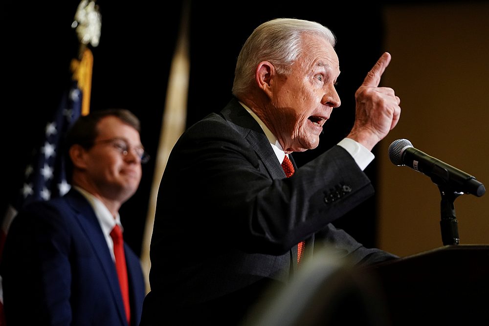 Former US Attorney General Jeff Sessions speaks to a crowd of supporters after results are announced for his candidacy in the Republican Party US Senate primary in Mobile, Alabama March 3, 2020. u00e2u20acu201d Reuters pic