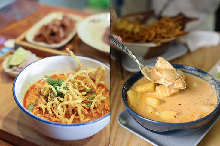 Hom Duan’s rendition of 'khao soi' (left); 'massaman' curry at Nun’s Restaurant (right)