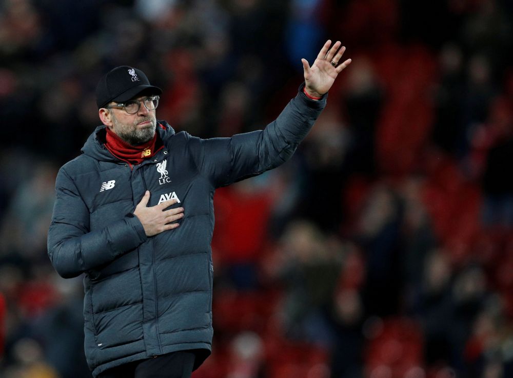 Liverpool manager Jurgen Klopp gestures to fans after the match against Atletico Madrid at Anfield March 11, 2020. u00e2u20acu201d Reuters pic