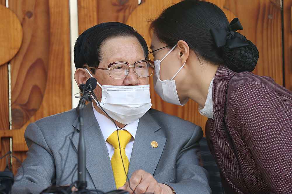 Lee Man-hee, founder of the Shincheonji Church of Jesus the Temple of the Tabernacle of the Testimony, attends a news conference in Gapyeong, South Korea March 2, 2020. u00e2u20acu201d Yonhap pic via Reuters