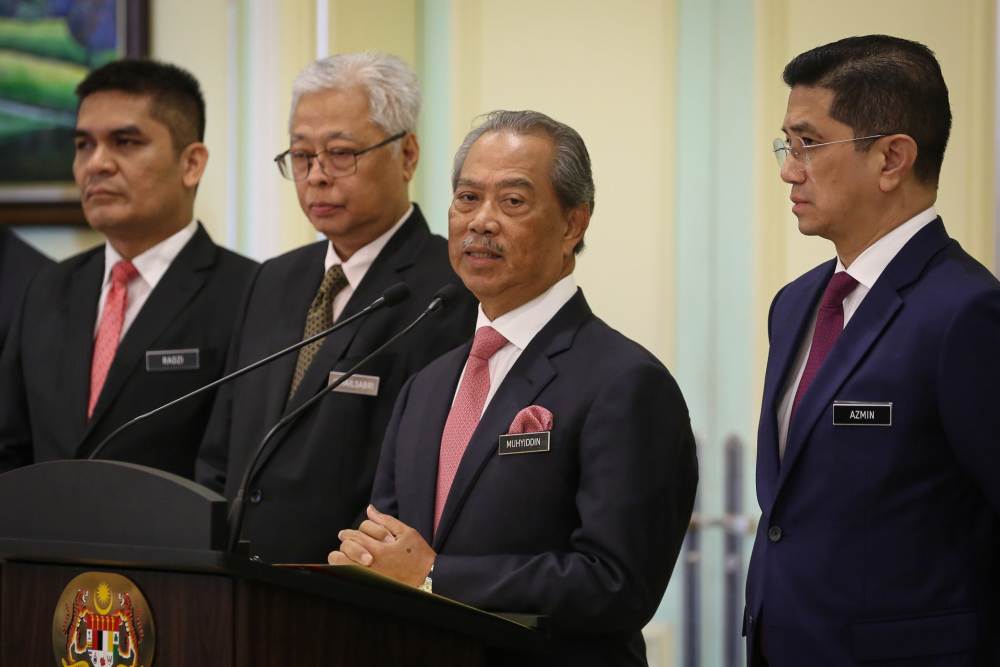 Prime Minister Tan Sri Muhyiddin Yassin speaks during a press conference at the Prime Minister Office's in Putrajaya March 11, 2020. u00e2u20acu2022 Picture by Yusof Mat Isa