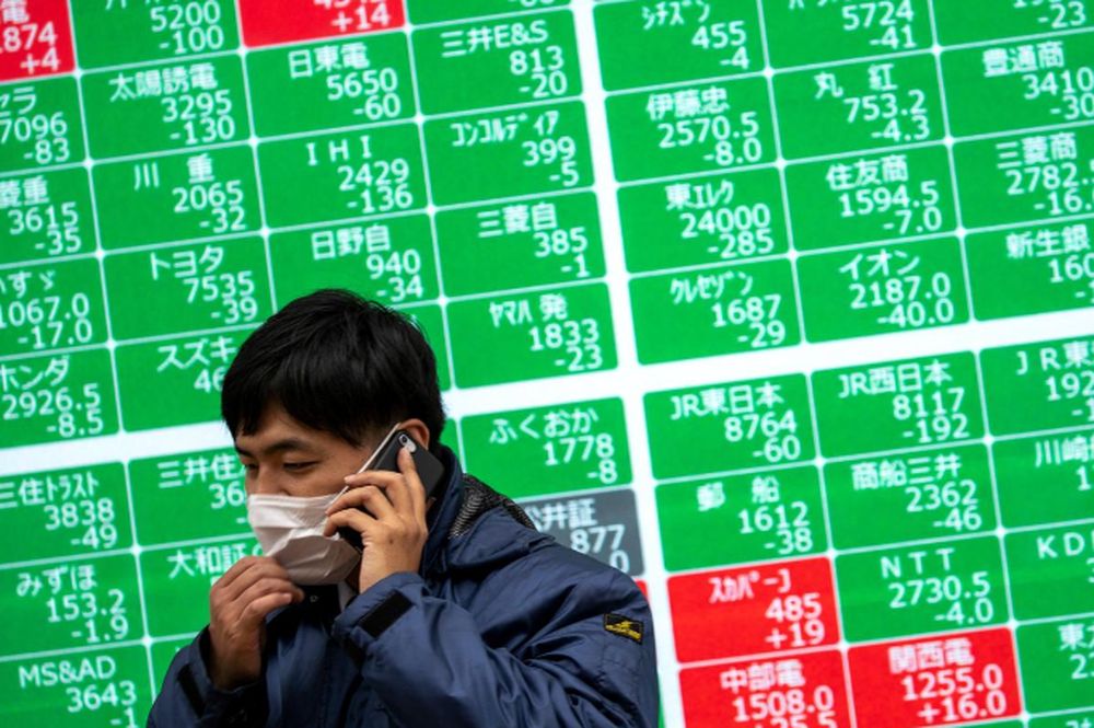 A man wearing a protective face mask, following an outbreak of the coronavirus, talks on his mobile phone in front of a screen showing the Nikkei index outside a brokerage in Tokyo, Japan, February 26, 2020. u00e2u20acu201d Reuters pic