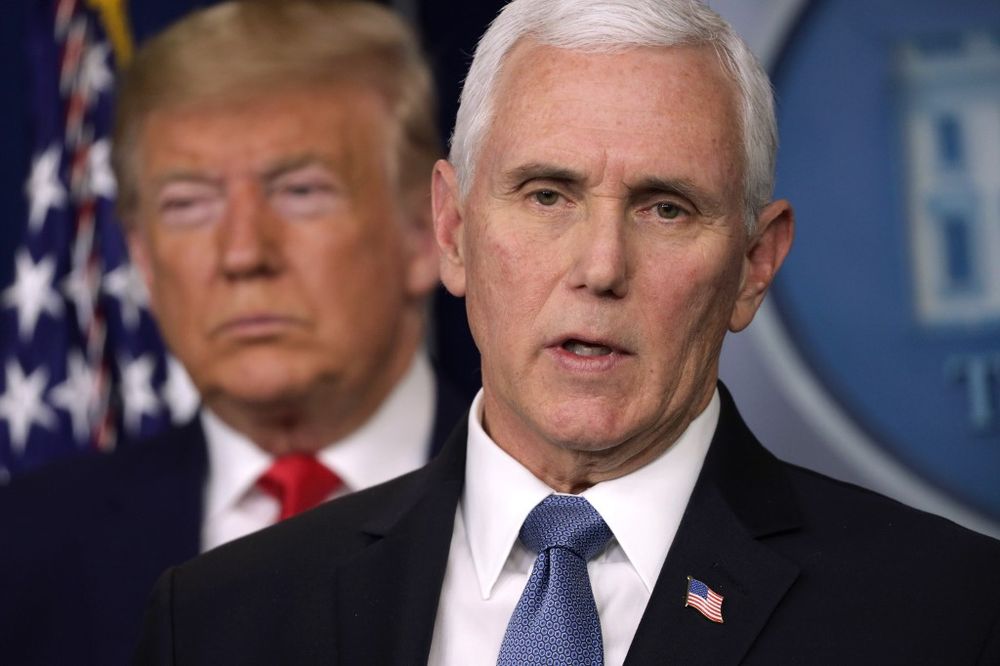 US President Donald Trump listens as Vice President Mike Pence speaks during a news conference at the James Brady Press Briefing Room at the White House February 29, 2020 in Washington, DC. u00e2u20acu201d AFP pic