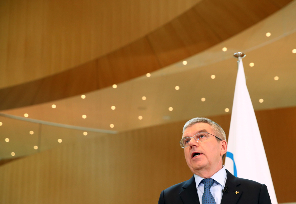 Thomas Bach, President of the International Olympic Committee (IOC) gives a statement after an Executive Board meeting in Lausanne March 3, 2020. u00e2u20acu201d Reuters pic