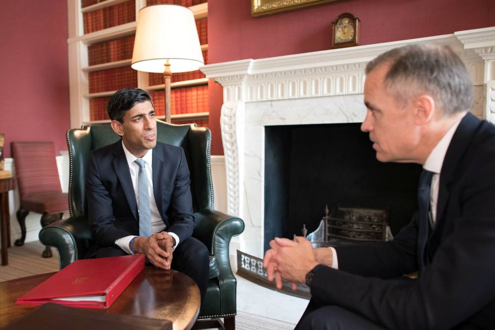 Britain's Chancellor of the Exchequer Rishi Sunak meets with the Governor of the Bank of England Mark Carney at Downing Street, in London March 11, 2020. u00e2u20acu2022 Reuters pic