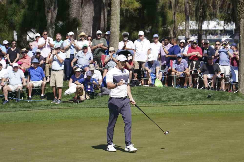 Rory McIlroy reacts after making his putt on the fifth green during the first round of the 2020 edition of The Players Championship golf tournament at TPC Sawgrass u00e2u20acu2022 Stadium Course, March 12, 2020. u00e2u20acu2022 Picture by Kyle Terada-USA TODAY Sports via Reuters