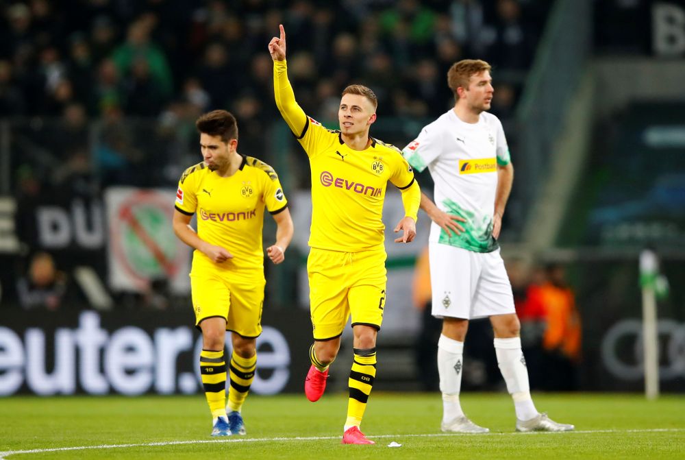 Borussia Dortmund's Thorgan Hazard celebrates scoring their first goal against Borussia Moenchengladbach March 7, 2020. u00e2u20acu201d Reuters pic