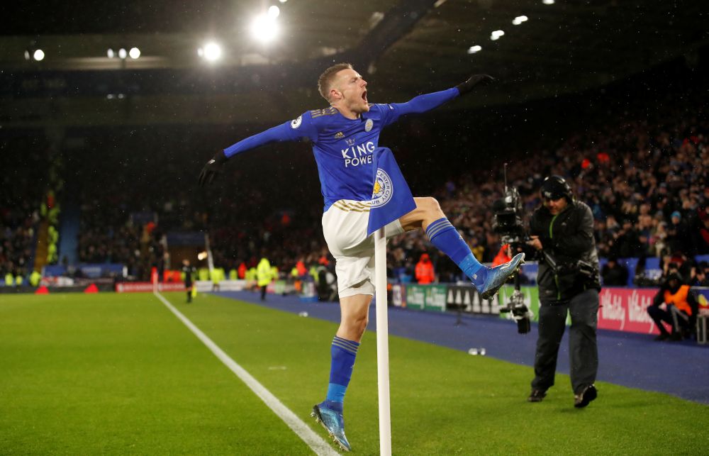 Leicester City's Jamie Vardy celebrates scoring their third goal against Aston Villa March 9, 2020. u00e2u20acu201d Reuters pic