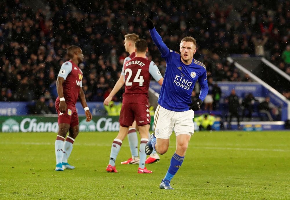 Leicester City's Jamie Vardy celebrates scoring their third goal against Aston Villa March 9, 2020. u00e2u20acu201d Reuters pic