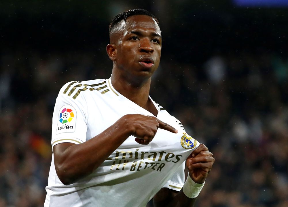 Real Madrid's Vinicius Junior celebrates scoring their first goal against Barcelona. u00e2u20acu201d Reuters pic