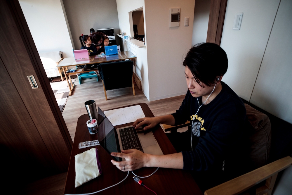 Yuki Sato, an employee in a start-up company, works from home as a result of the Covid-19 novel coronavirus in Tokyo. u00e2u20acu201d AFP pic 