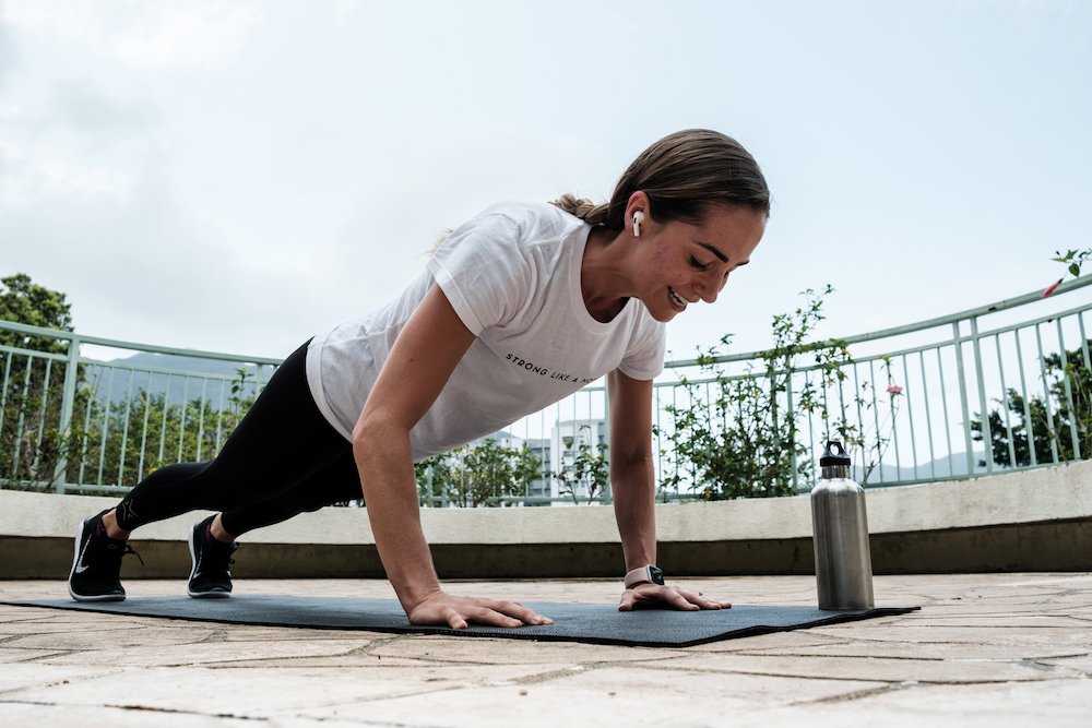 In this picture taken on March 26, 2020, personal trainer Kristen Handford, 33, records a fitness class for her clients in Discovery Bay, on the outlying Lantau Island in Hong Kong. u00e2u20acu201d AFP pic