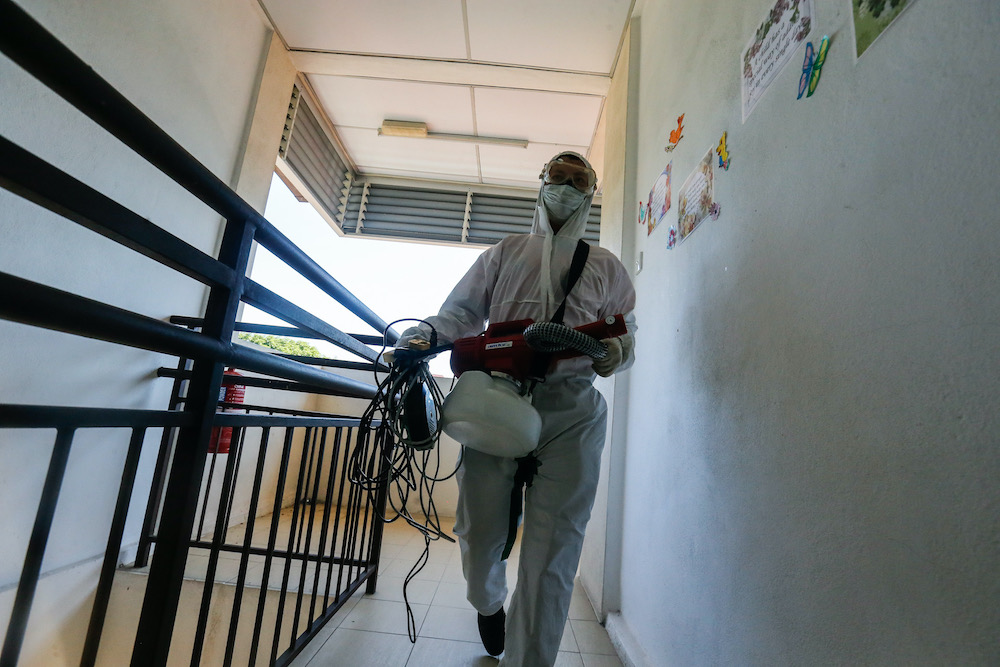 Jee has disinfected eight places including the Batu Lanchang Market, Perak Road Market, Jelutong Police Station, kindergartens and schools. — Picture by Sayuti Zainudin