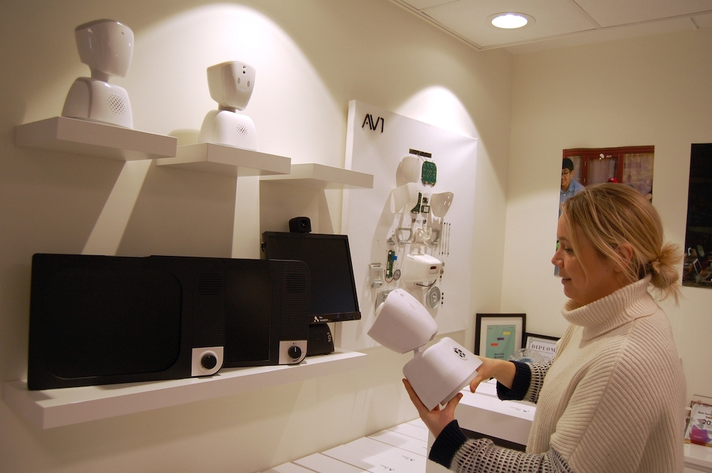 Karen Dolva, CEO of Norwegian start-up No Isolation, shows the company's technological devices aimed at helping the vulnerable such as older people and children with chronic illness beat loneliness during the coronavirus Covid-19 pandemic. u00e2u20acu201d AFP pic