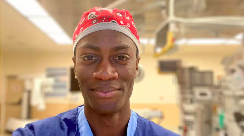 This handout selfie courtesy of Dr Jason Campbell shows him on April 10, 2020 at the Oregon Health & Science University Hospital in Portland. u00e2u20acu201d Dr Jason Campbell handout via AFP