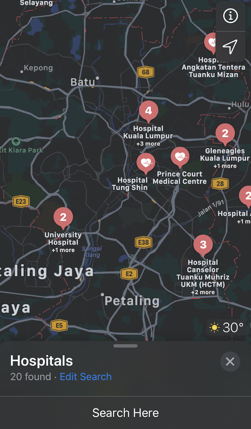 The testing locations will appear with a red medical glyph icon, and a special banner in the Apple Maps card. — Picture via SoyaCincau