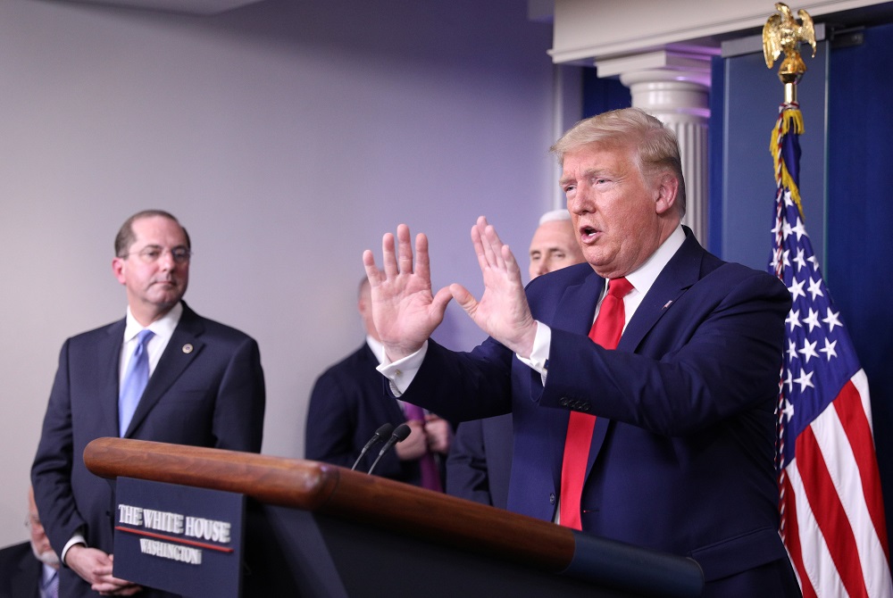 U.S. President Donald Trump addresses the daily coronavirus task force briefing at the White House in Washington April 3, 2020. u00e2u20acu201d Reuters pic