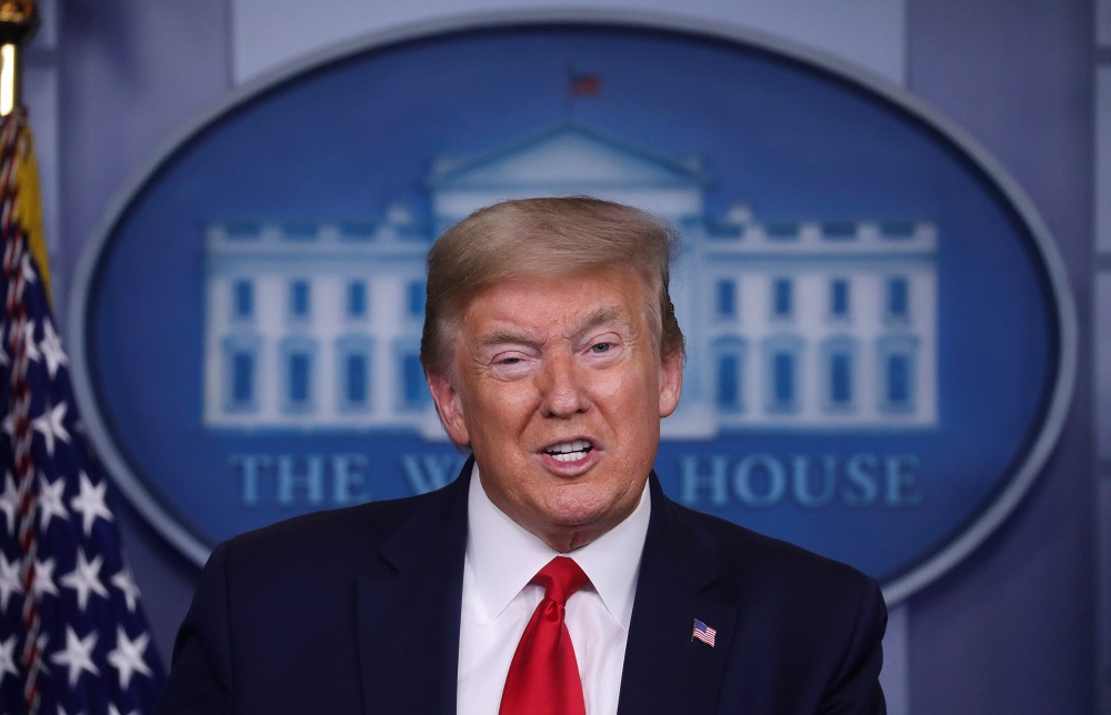 US President Donald Trump addresses the daily coronavirus task force briefing at the White House in Washington April 17, 2020. u00e2u20acu201d Reuters pic