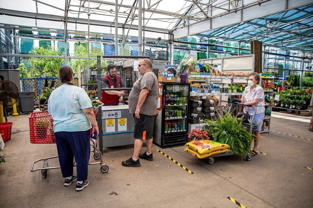 Customers buy garden supplies at Lowe’s store, as many people turned to planting more fruits and vegetables at home during the Covid-19 spread, in Round Rock, Texas April 7, 2020. — Reuters pic