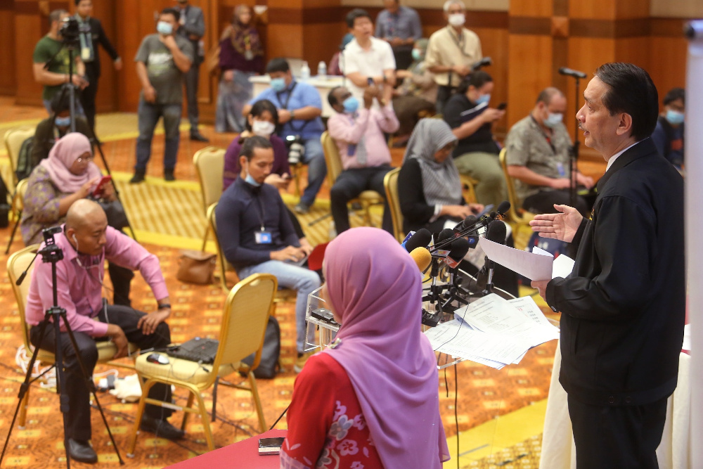 Health director-general Datuk Dr Noor Hisham Abdullah speaks during a press conference on Covid-19 in Putrajaya April 9, 2020. u00e2u20acu201d Picture by Choo Choy May