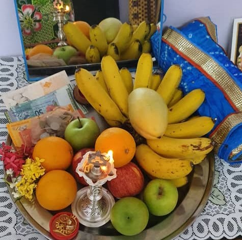 The Vishukkani is prepared early in the morning by Hindu devotees for their prayers before breaking for lunch. — Picture courtesy of Sithaletchemy Krishnaiyer. 