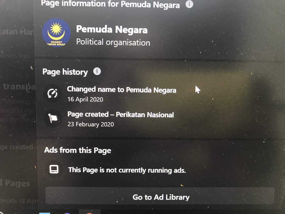 Checks on their Facebook page saw that it was originally named Perikatan Nasional and, since February, has mostly been used to share news and postings about the current coalition.