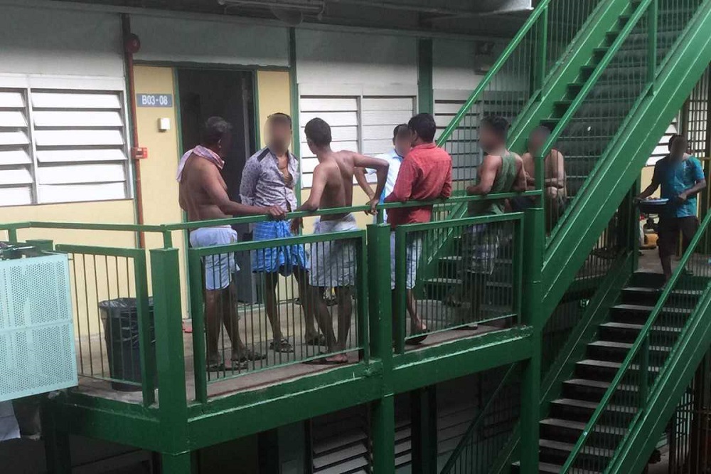 Foreign workers living in Cochrane Lodge 1 continue to mingle in common areas such as corridors, according to Rana (not his real name), a 29-year-old Bangladeshi construction worker, who said he took this photograph on April 17, 2020. — TODAY pic