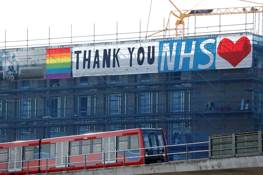An NHS support banner is seen on a construction site in London as the spread of the coronavirus disease (COVID-19) continues, London April 22, 2020. u00e2u20acu201d Reuters pic