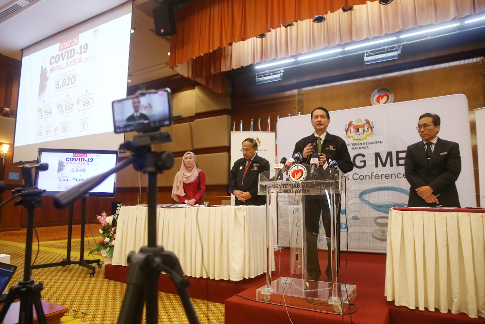 Health director-general Datuk Dr Noor Hisham Abdullah speaks during a press conference on Covid-19 in Putrajaya April 27, 2020. u00e2u20acu201d Picture by Choo Choy May