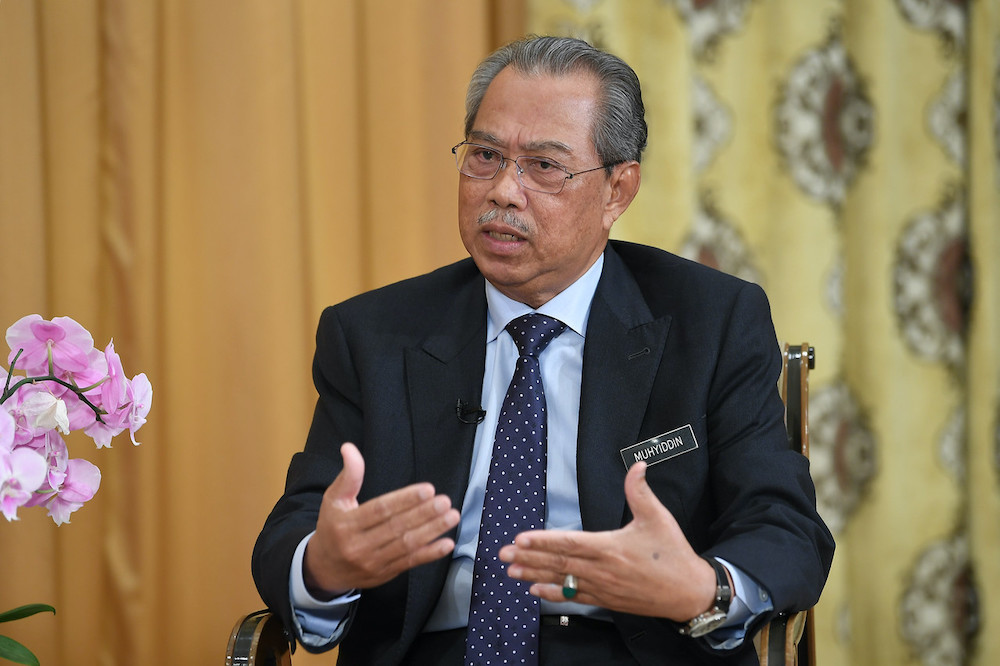 Prime Minister Tan Sri Muhyiddin Yassin is seen during special interview at his office at Perdana Putra, April 25, 2020. u00e2u20acu201d Bernama pic