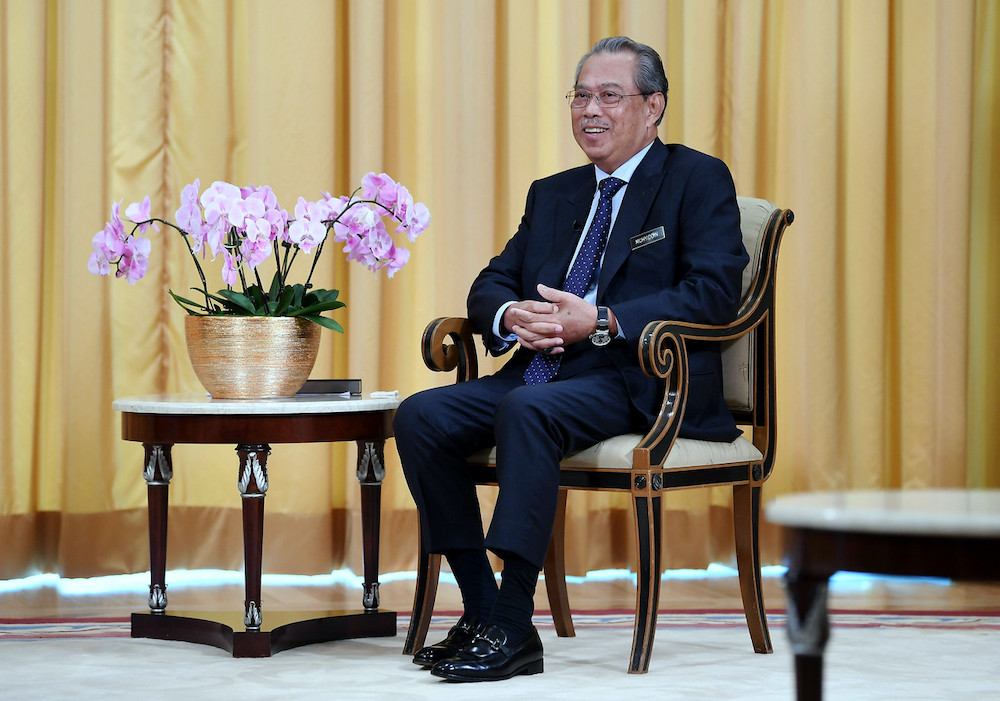 Prime Minister Tan Sri Muhyiddin Yassin is seen during special interview at his office at Perdana Putra, April 25, 2020. u00e2u20acu201d Bernama pic