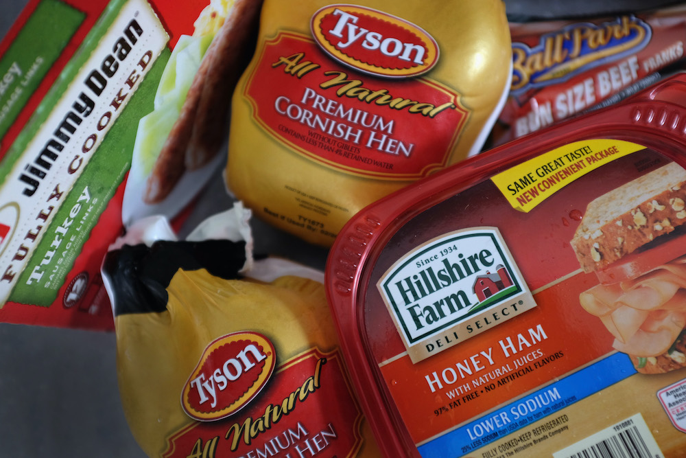 In this file photo taken on May 29, 2014 Tyson Food and Hillshire Brands food products are seen in Miami, Florida. u00e2u20acu201d AFP pic